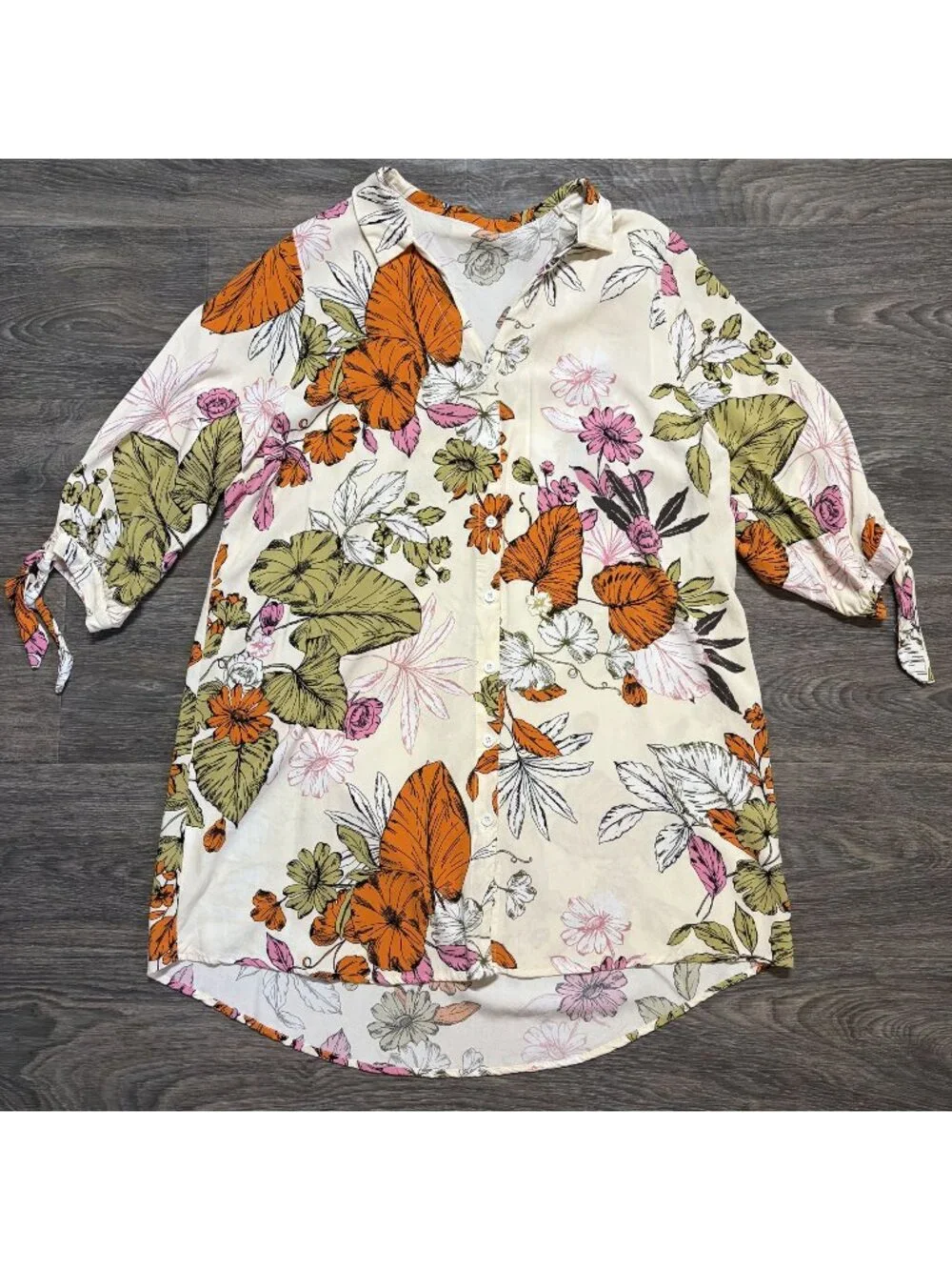 Cupshe Oaklyn Floral Buttoned Shirt Beach Dress XL Bohemian Tropical Summer Styl